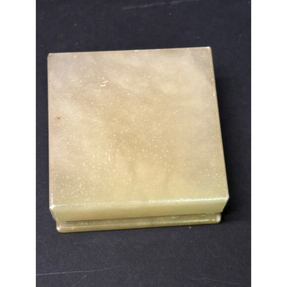 Vintage Alabaster Powder Box Vanity Item Blue Floral Stone Trinket Ring Box - Picture 5 of 9